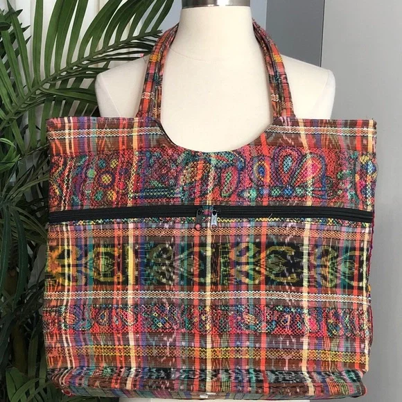 Guatemalan Colorful Geometric embroidery Tote Bag - Picture 3 of 15